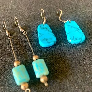 2 pair of Turquoise stone earrings on Silver